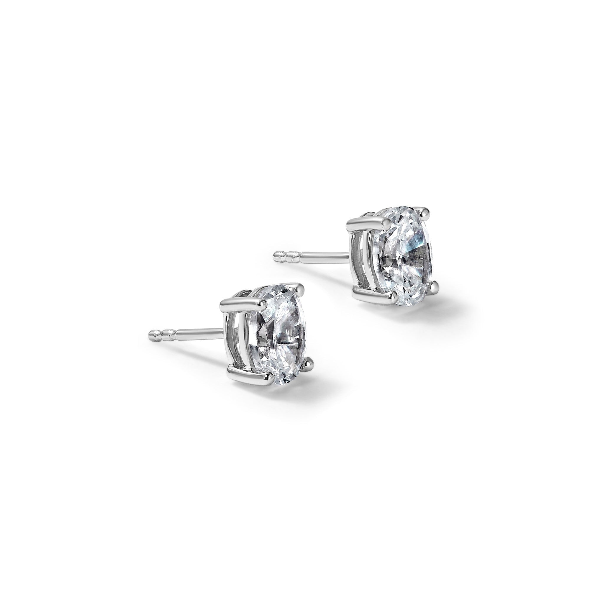 14k White Gold Lab Grown Diamond VS/SI+ G+ Oval Four Prong Stud Earrings - JewelryAffairs