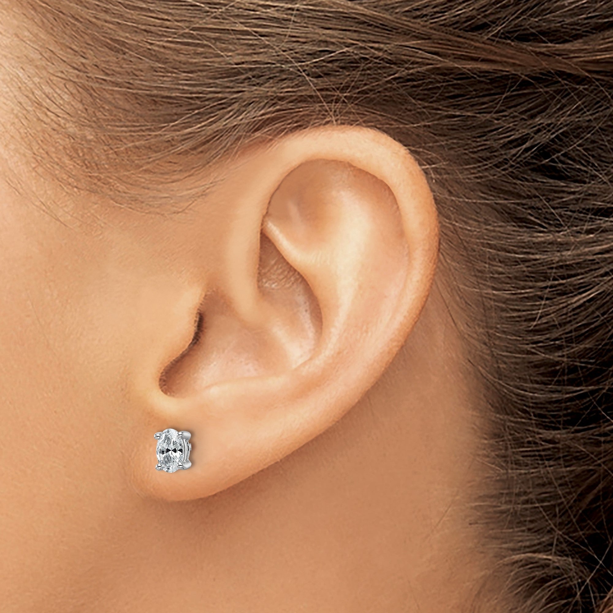 14k White Gold Lab Grown Diamond VS/SI+ G+ Oval Four Prong Stud Earrings - JewelryAffairs