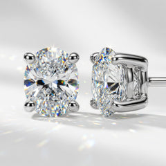14k White Gold Lab Grown Diamond VS/SI+ G+ Oval Four Prong Stud Earrings - JewelryAffairs