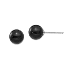 14k White Gold Onyx Ball Bead Stud Earrings - JewelryAffairs