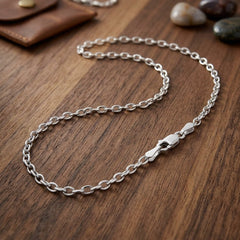 14k White Gold Oval Rolo Link Chain Necklace, 3.2mm, 18"