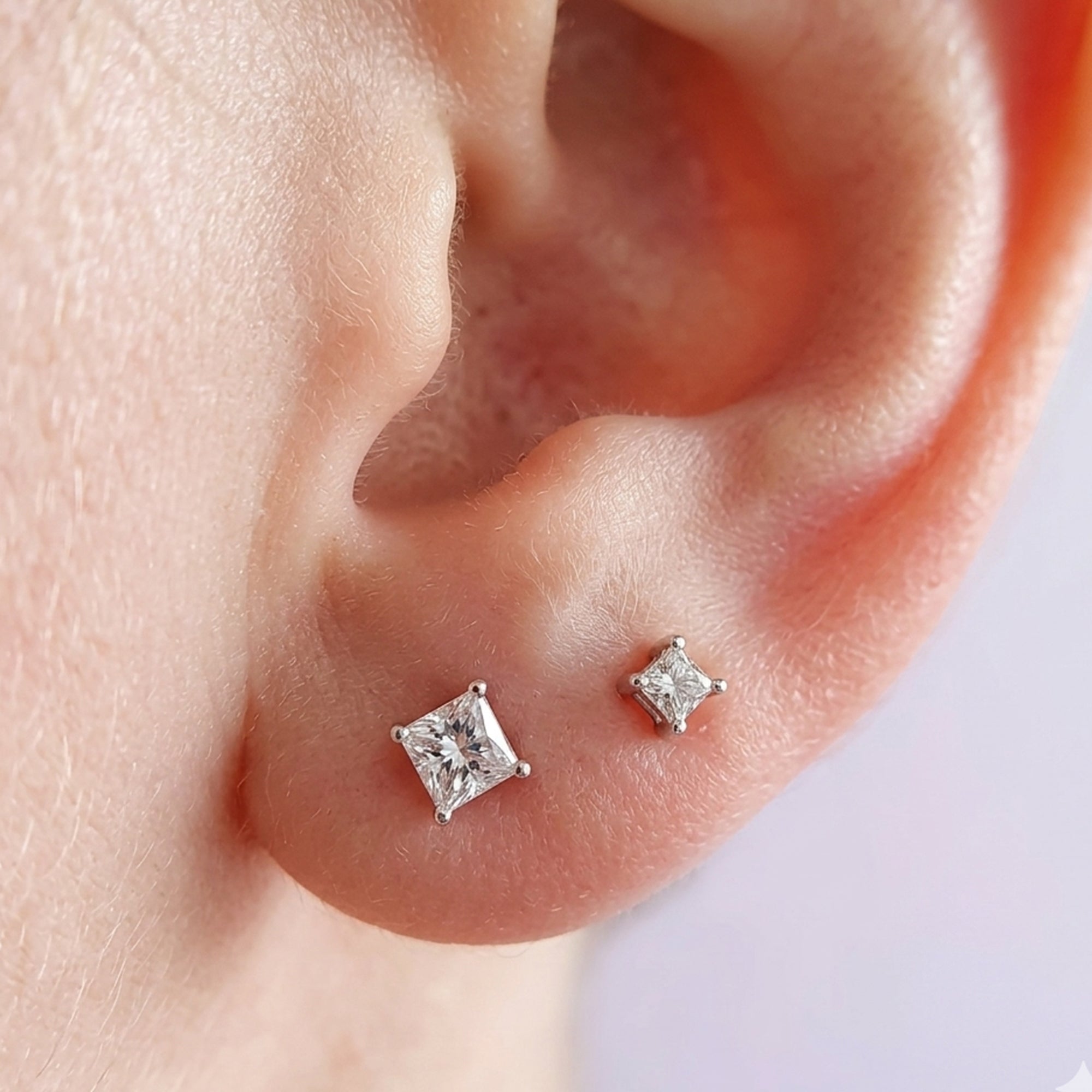 14k White Gold Princess Cut White Cubic Zirconia Stud Earrings - JewelryAffairs