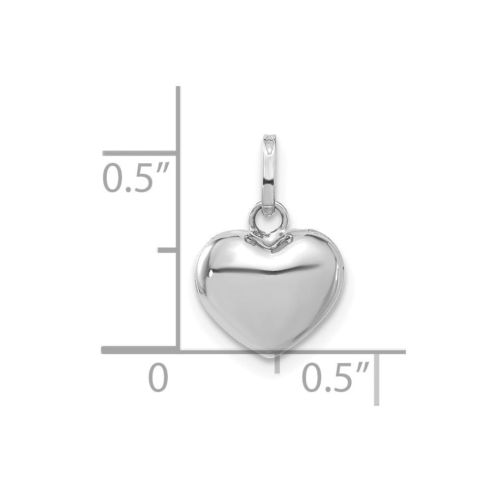 14k White Gold Puffed Heart Pendant, 14x10mm - JewelryAffairs