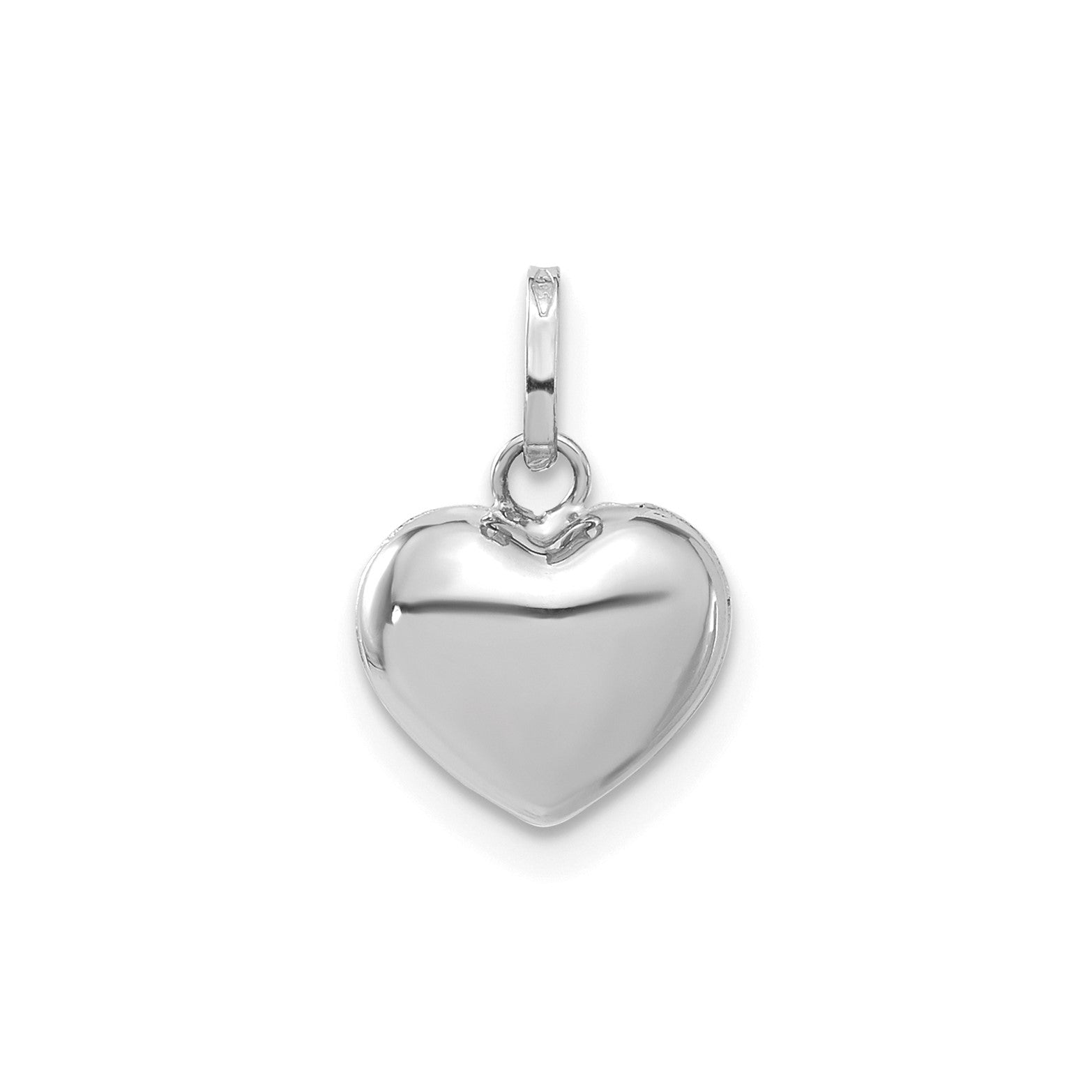 14k White Gold Puffed Heart Pendant, 14x10mm - JewelryAffairs