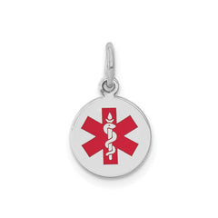 14k White Gold Red Enamel Medical Alert Disc Pendant, 15mm - JewelryAffairs