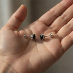 14k White Gold Round Black Cubic Zirconia Stud Earrings - JewelryAffairs