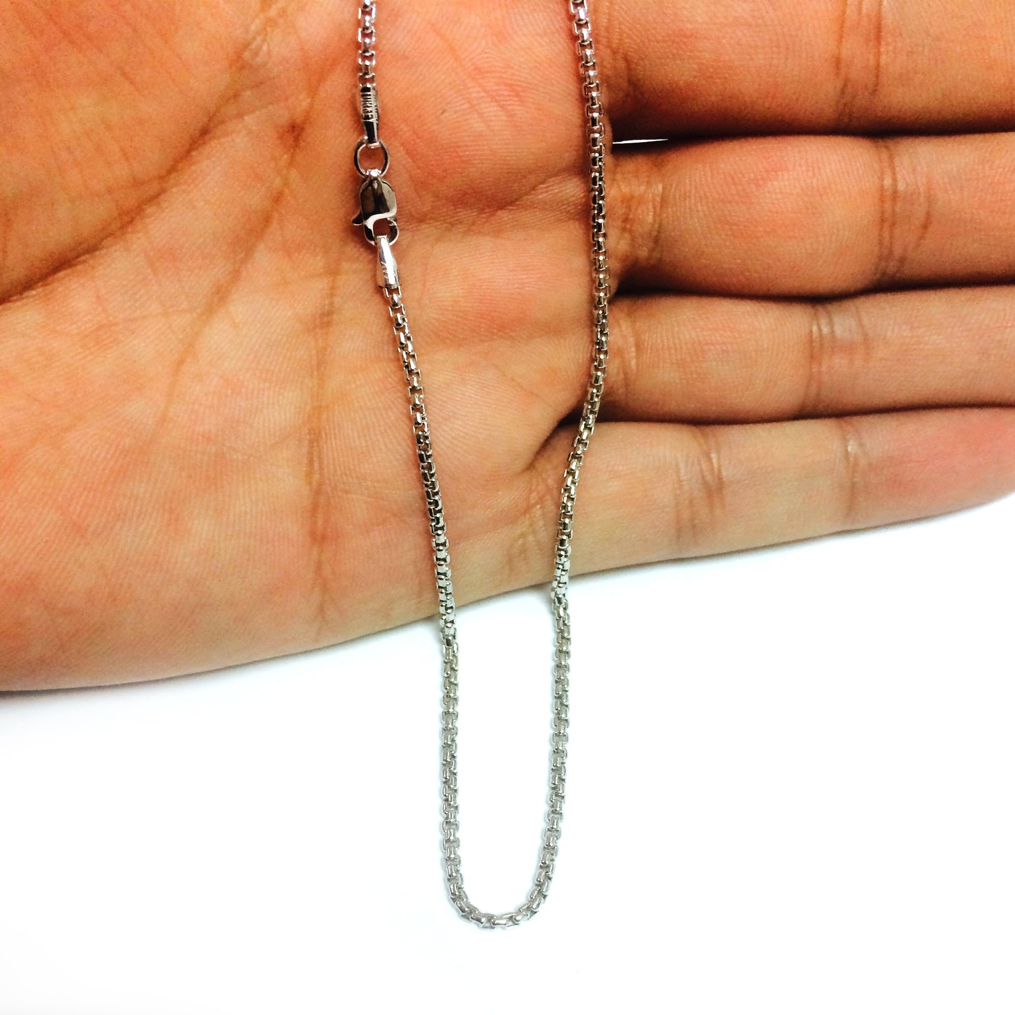 14k White Gold Round Box Chain Necklace, 1.4mm - JewelryAffairs
