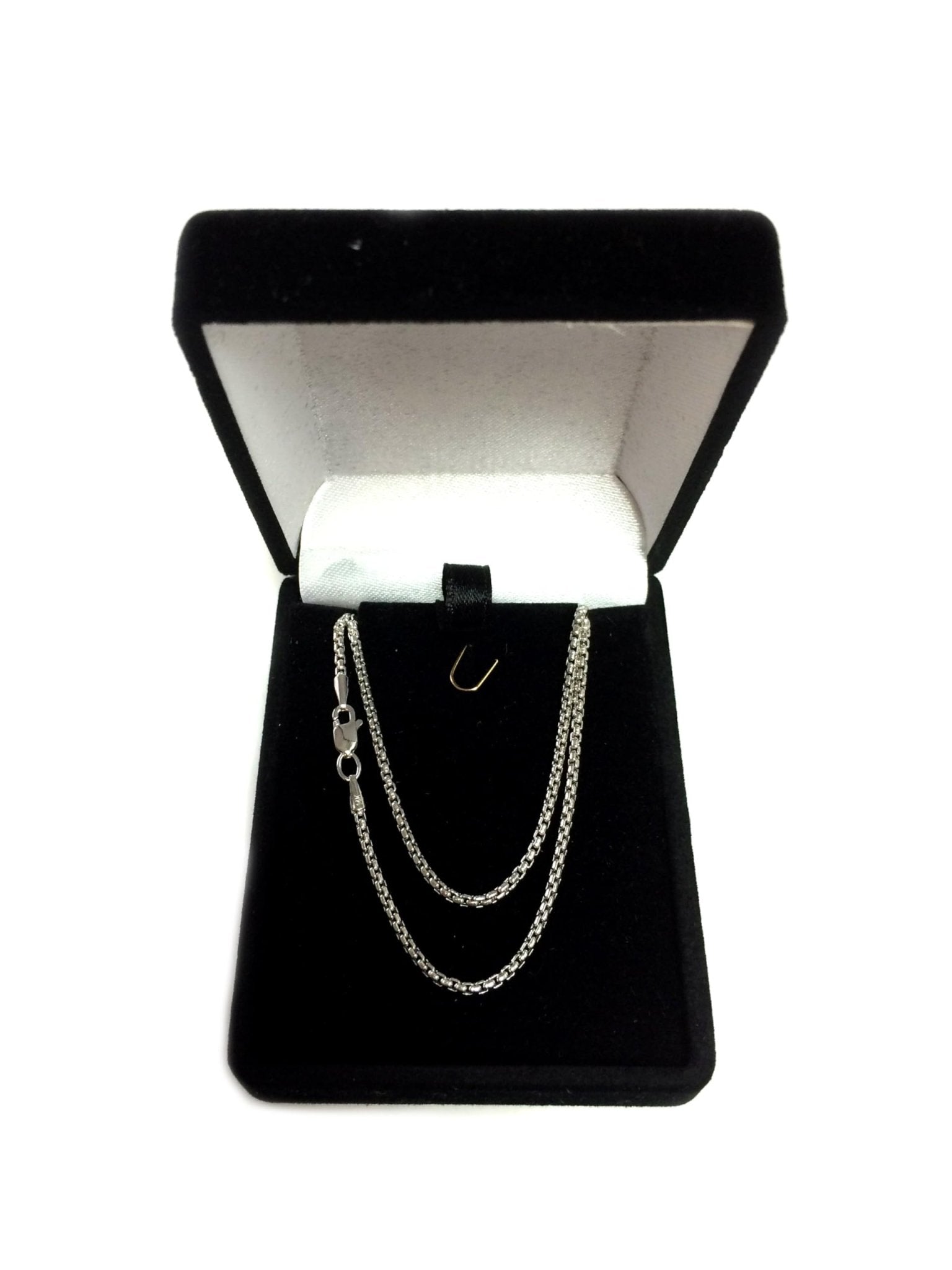 14k White Gold Round Box Chain Necklace, 1.4mm - JewelryAffairs