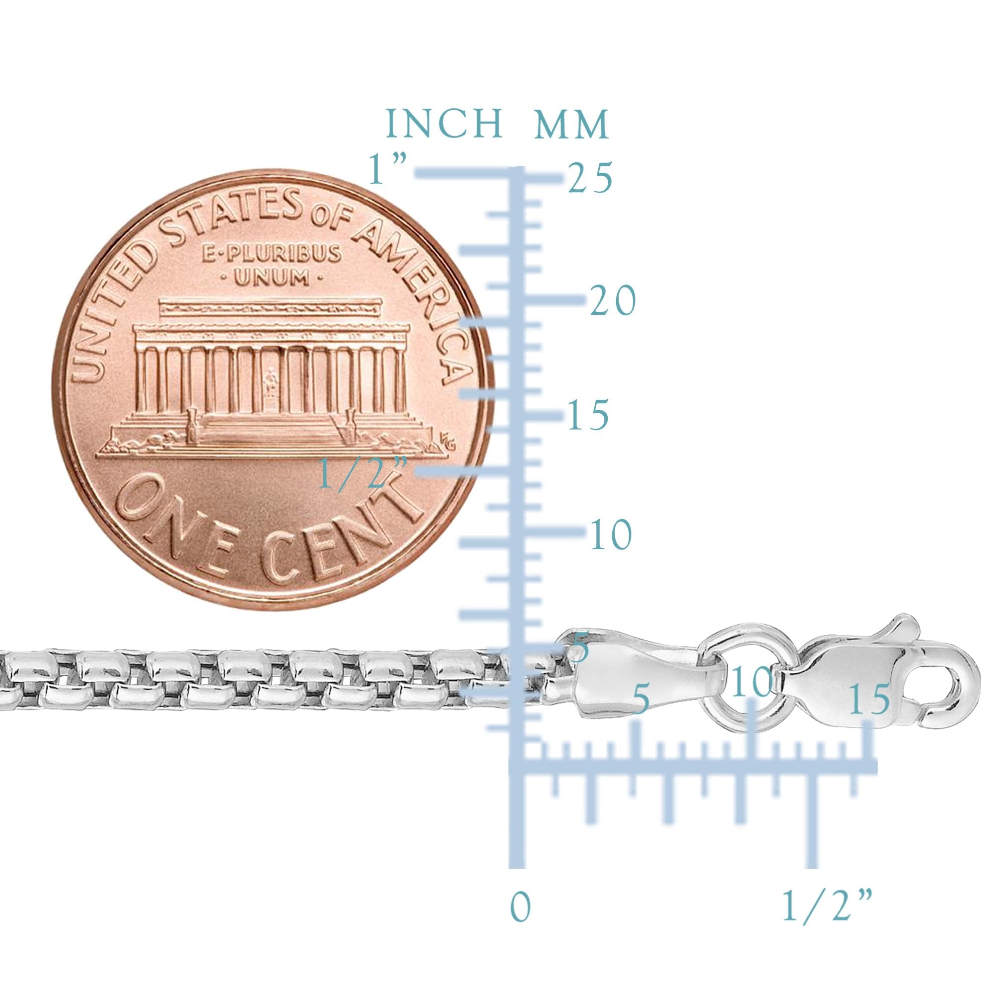 14k White Gold Round Box Chain Necklace, 2.4mm - JewelryAffairs