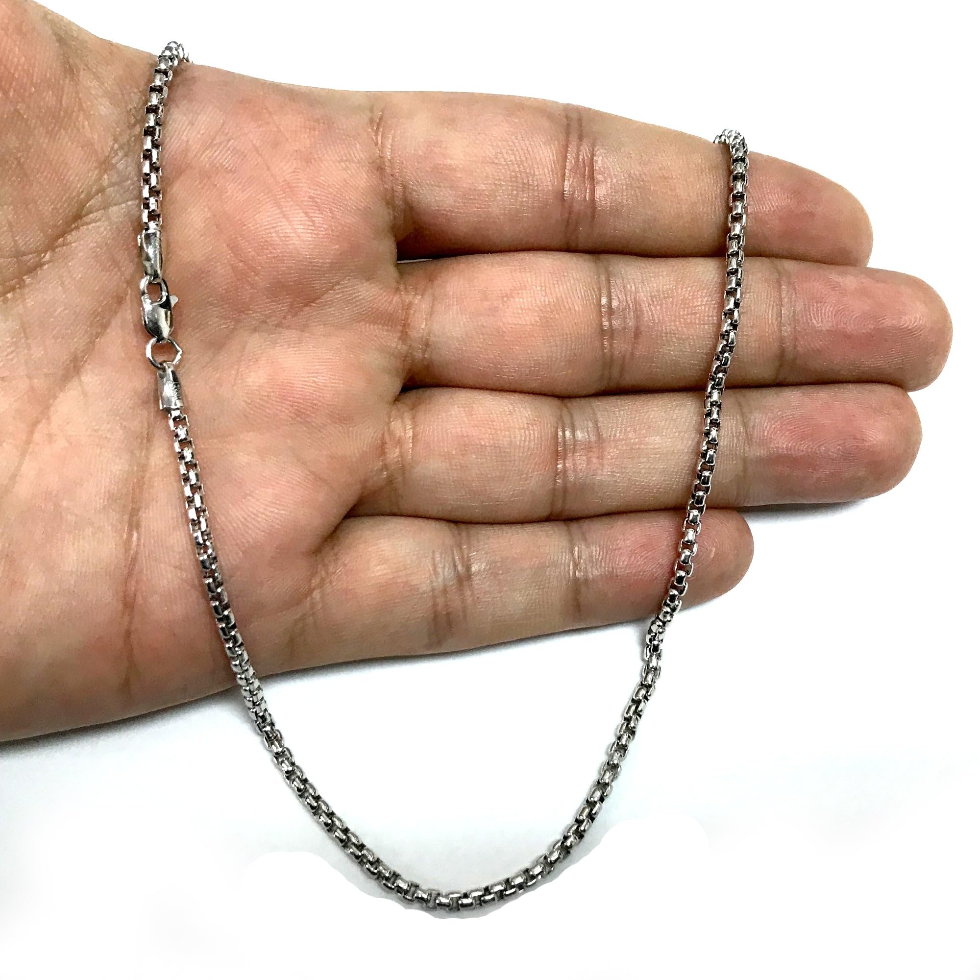14k White Gold Round Box Chain Necklace, 2.4mm - JewelryAffairs