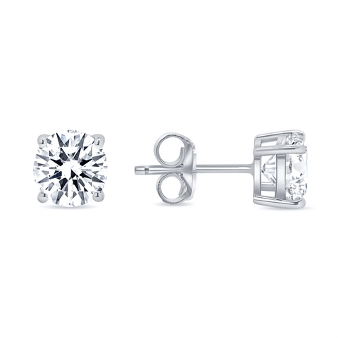 14k White Gold Round Diamond Stud Earrings - (G-H Color, SI2 Clarity)