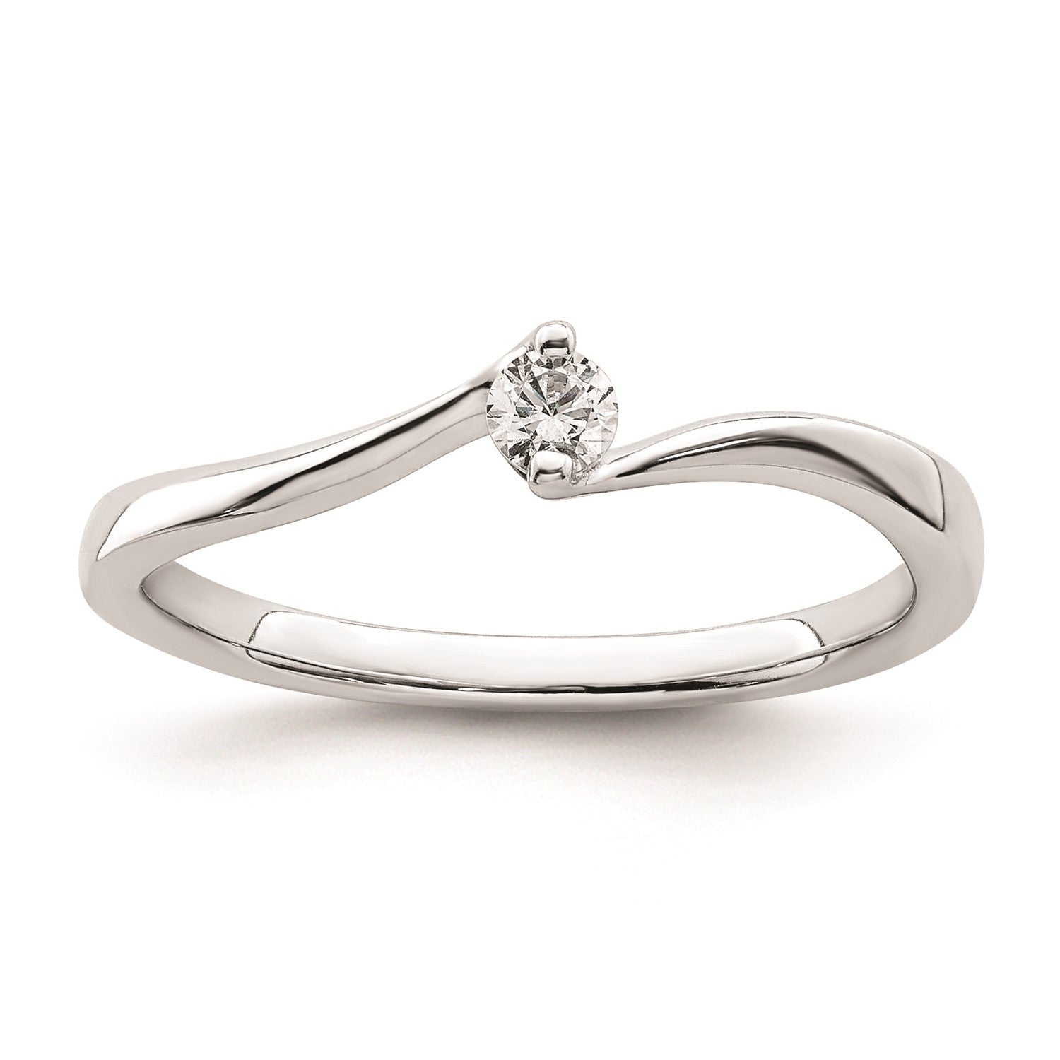 14k White Real Solid Gold 1/10 carat Round Diamond Promise Engagement Ring - JewelryAffairs