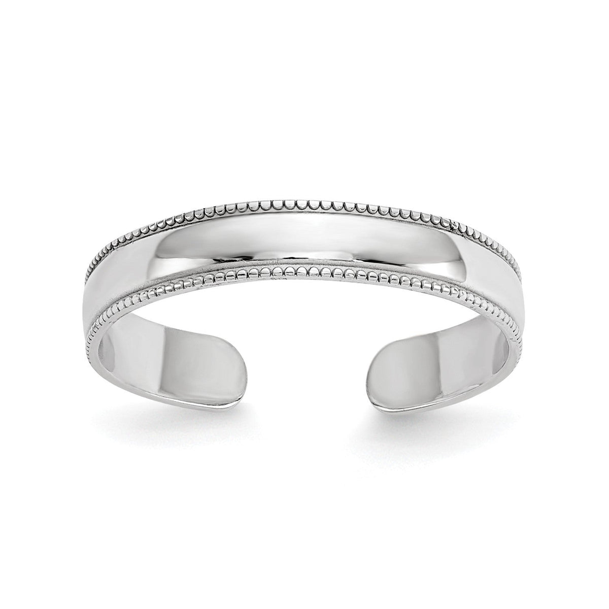 14K White Solid Gold Milgrain Design Adjustable Toe Ring - JewelryAffairs