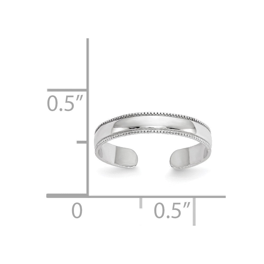 14K White Solid Gold Milgrain Design Adjustable Toe Ring - JewelryAffairs
