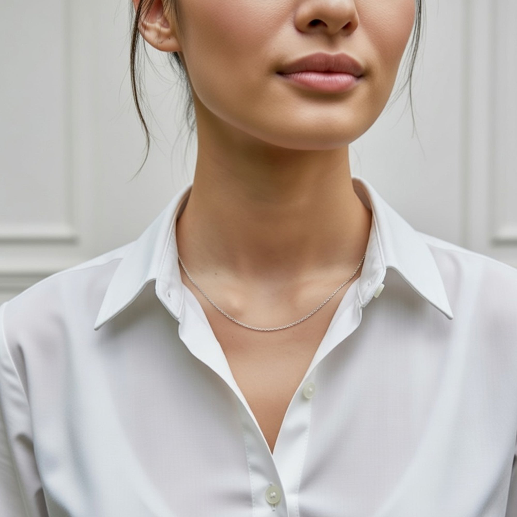 14k White Solid Gold Mirror Box Chain Necklace, 0.7mm - JewelryAffairs