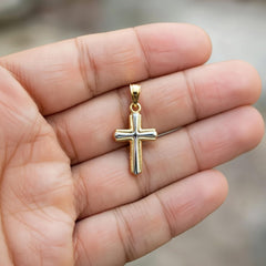 14k Yellow and White Gold Cross Unisex Pendant - JewelryAffairs