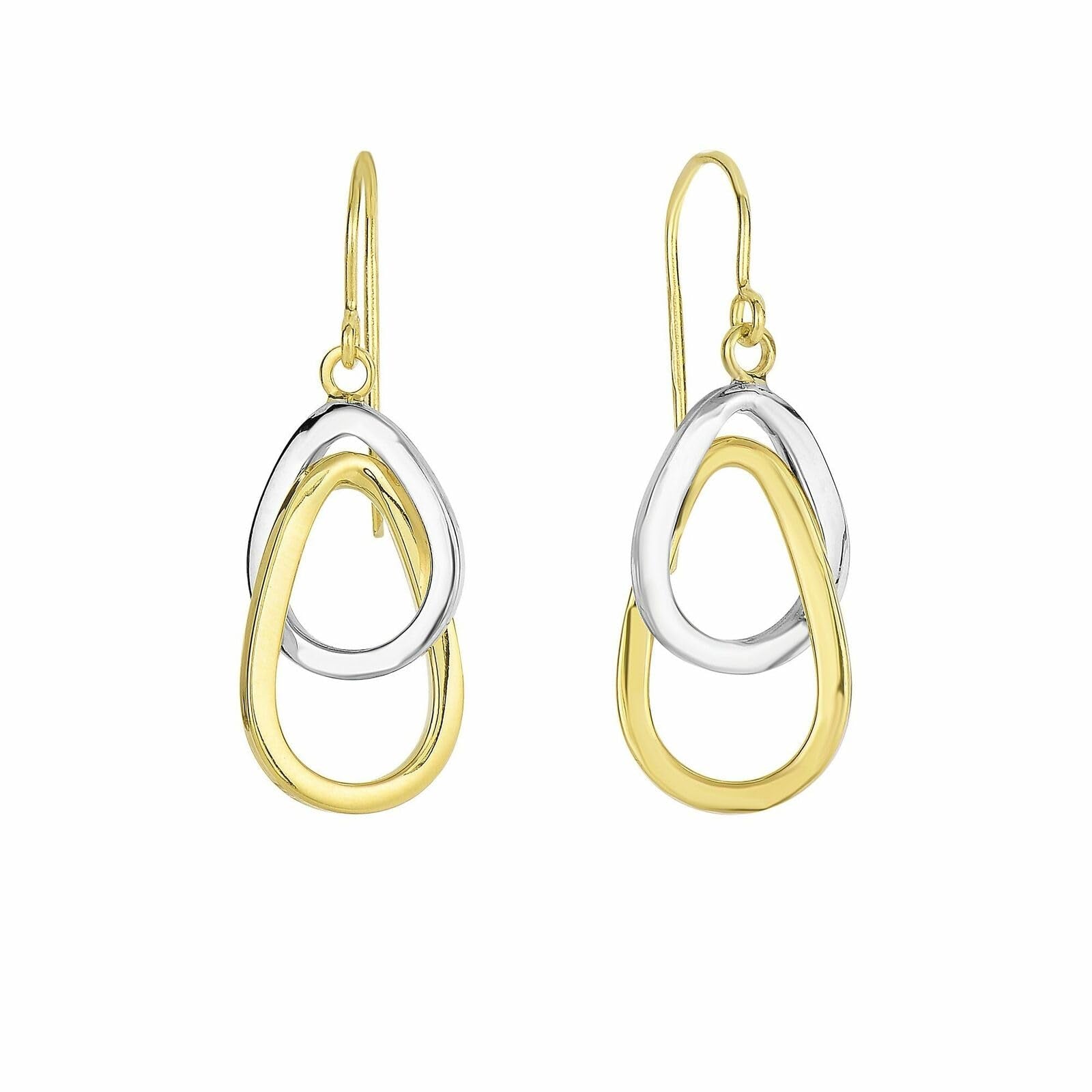 14K Yellow And White Gold Hanging Tear Drop Earrings