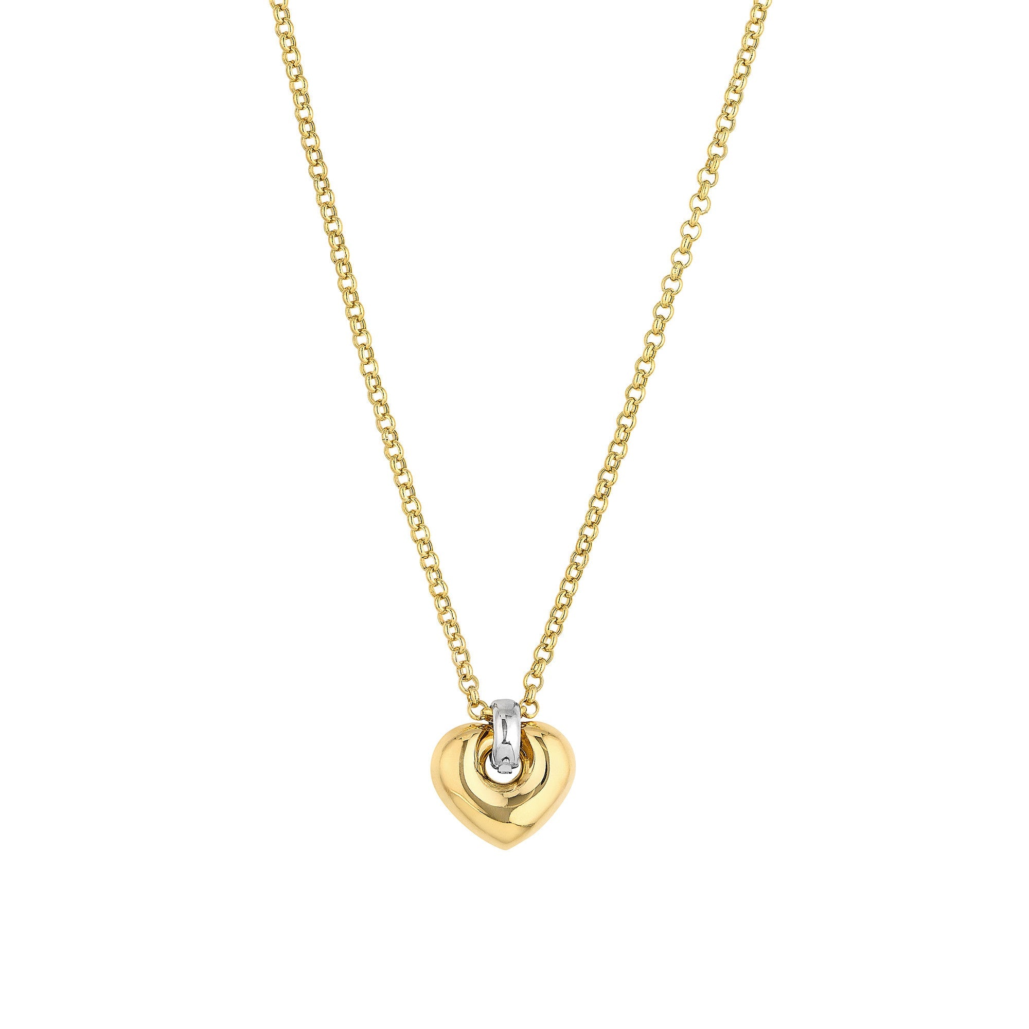 14k Yellow and White Gold Heart Pendant Adjustable Necklace, 18"
