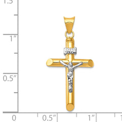 14k Yellow and White Real Gold Jesus Cross Charm Pendant, 35x15mm - JewelryAffairs