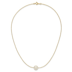 14k Yellow Gold 11mm White Round Freshwater Cultured Pearl Necklace, 17 - JewelryAffairs