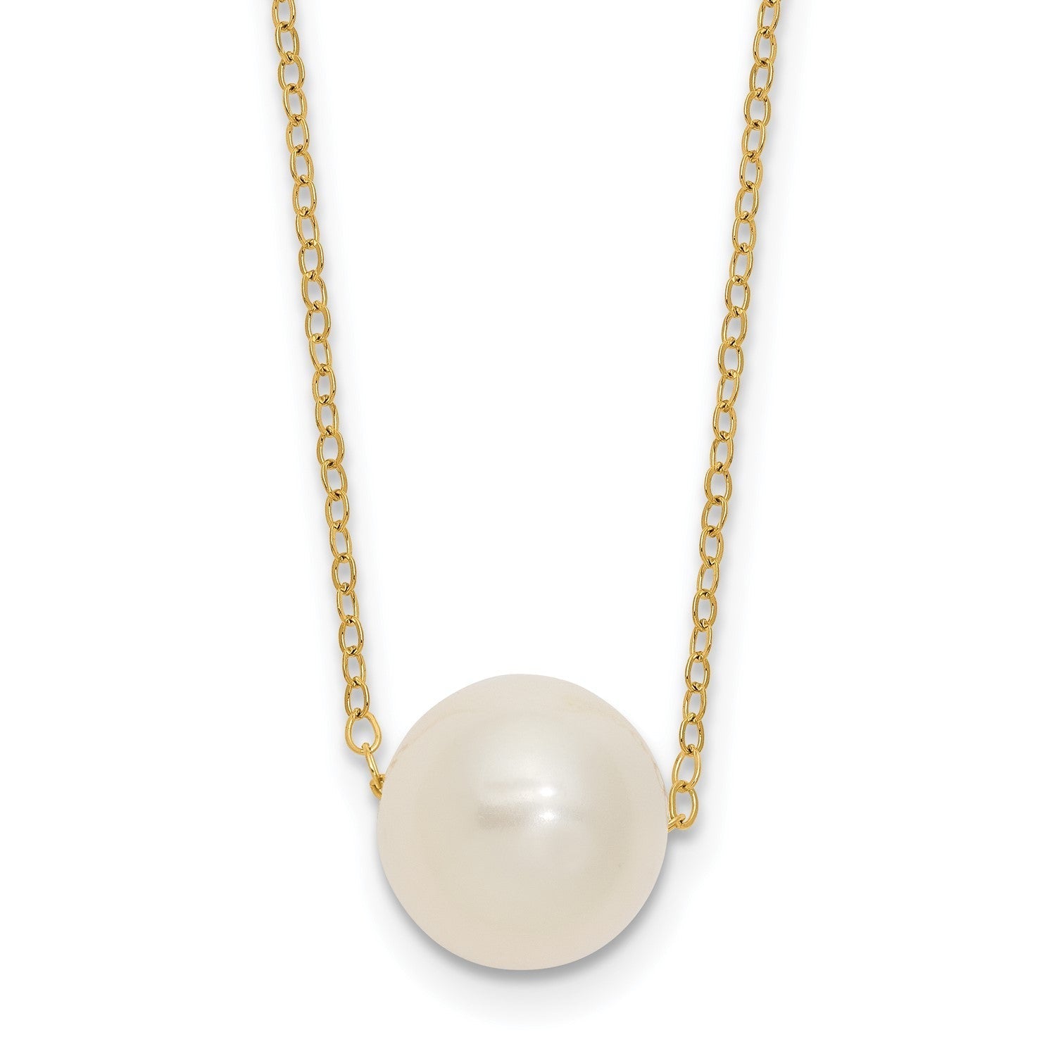 14k Yellow Gold 11mm White Round Freshwater Cultured Pearl Necklace, 17 - JewelryAffairs