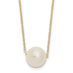 14k Yellow Gold 11mm White Round Freshwater Cultured Pearl Necklace, 17 - JewelryAffairs