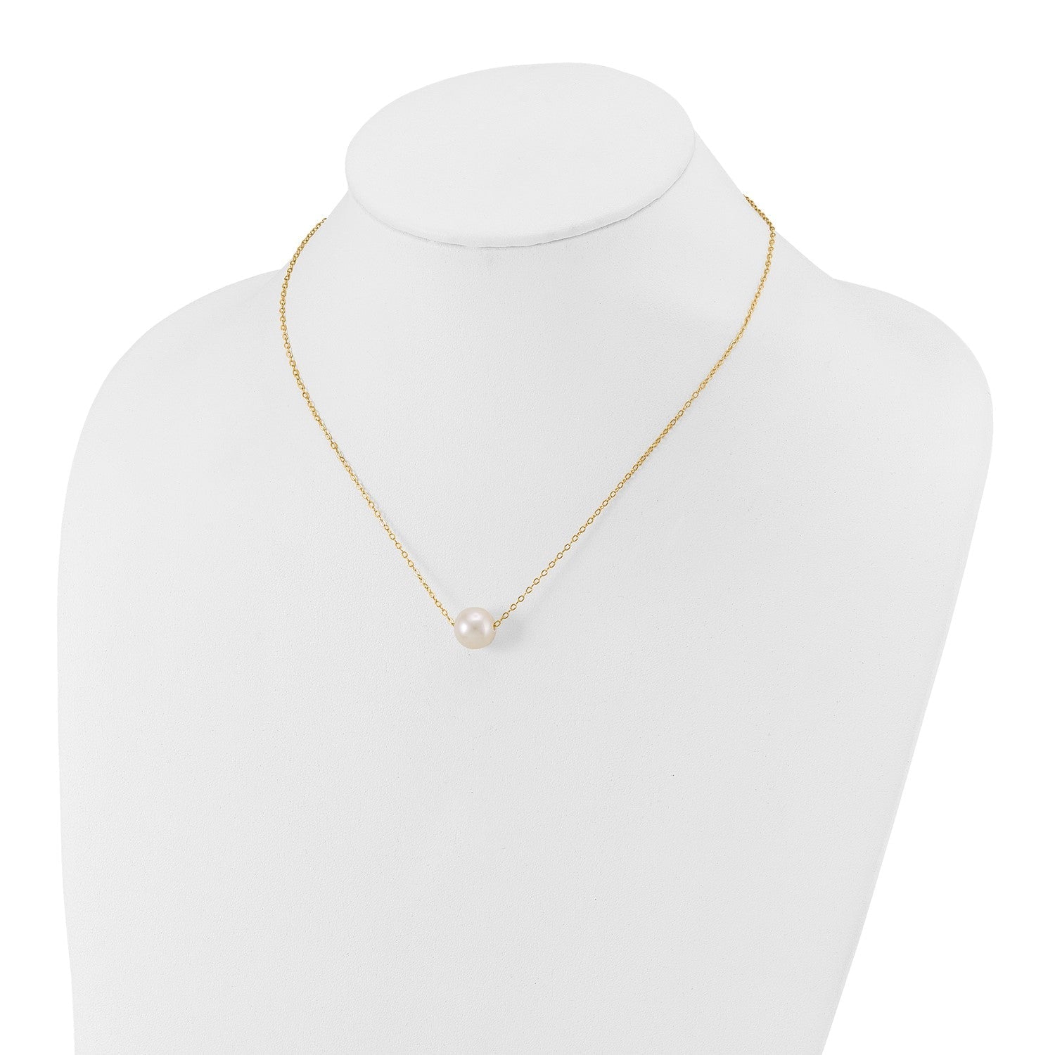 14k Yellow Gold 11mm White Round Freshwater Cultured Pearl Necklace, 17 - JewelryAffairs