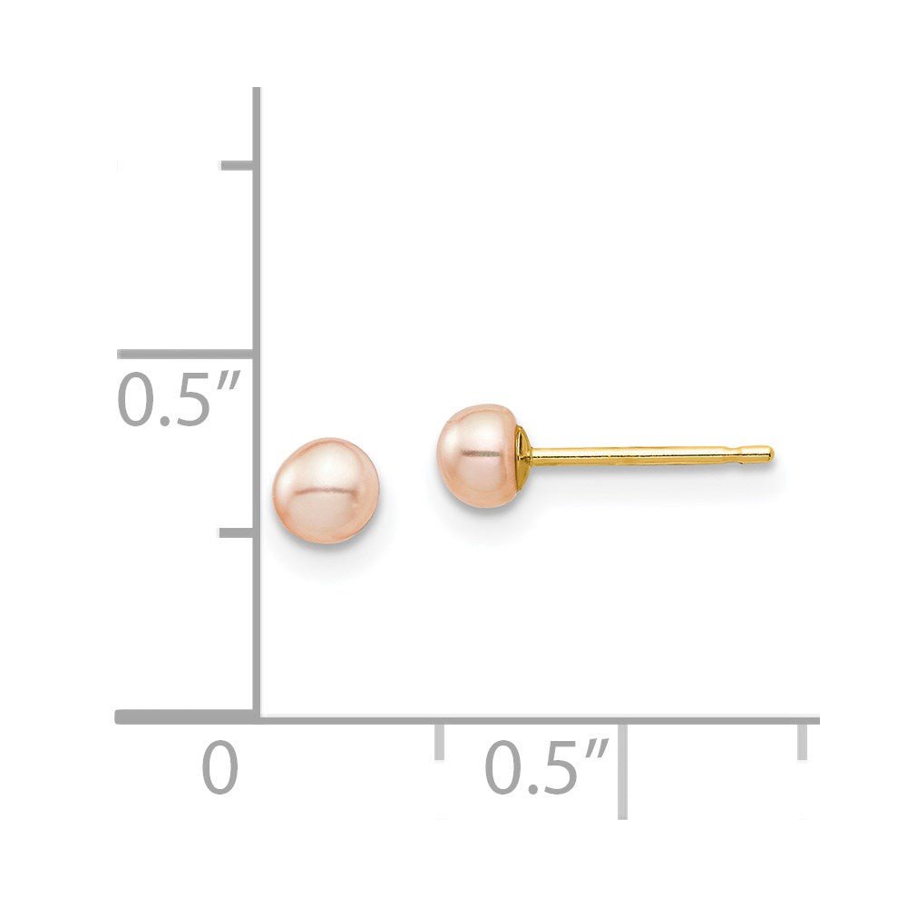 14k Yellow Gold 3 - 4mm Pink Button Freshwater Cultured Pearl Stud Post Earrings - JewelryAffairs