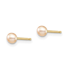 14k Yellow Gold 3 - 4mm Pink Button Freshwater Cultured Pearl Stud Post Earrings - JewelryAffairs