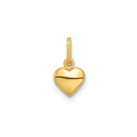 14K Yellow Gold 3-D Puffed Heart Charm Pendant, 11x6mm