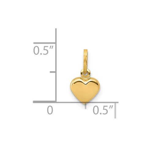 14K Yellow Gold 3-D Puffed Heart Charm Pendant, 11x6mm