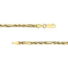 14k Yellow Gold 3.00mm Figarope Milano Chain Unisex Necklace