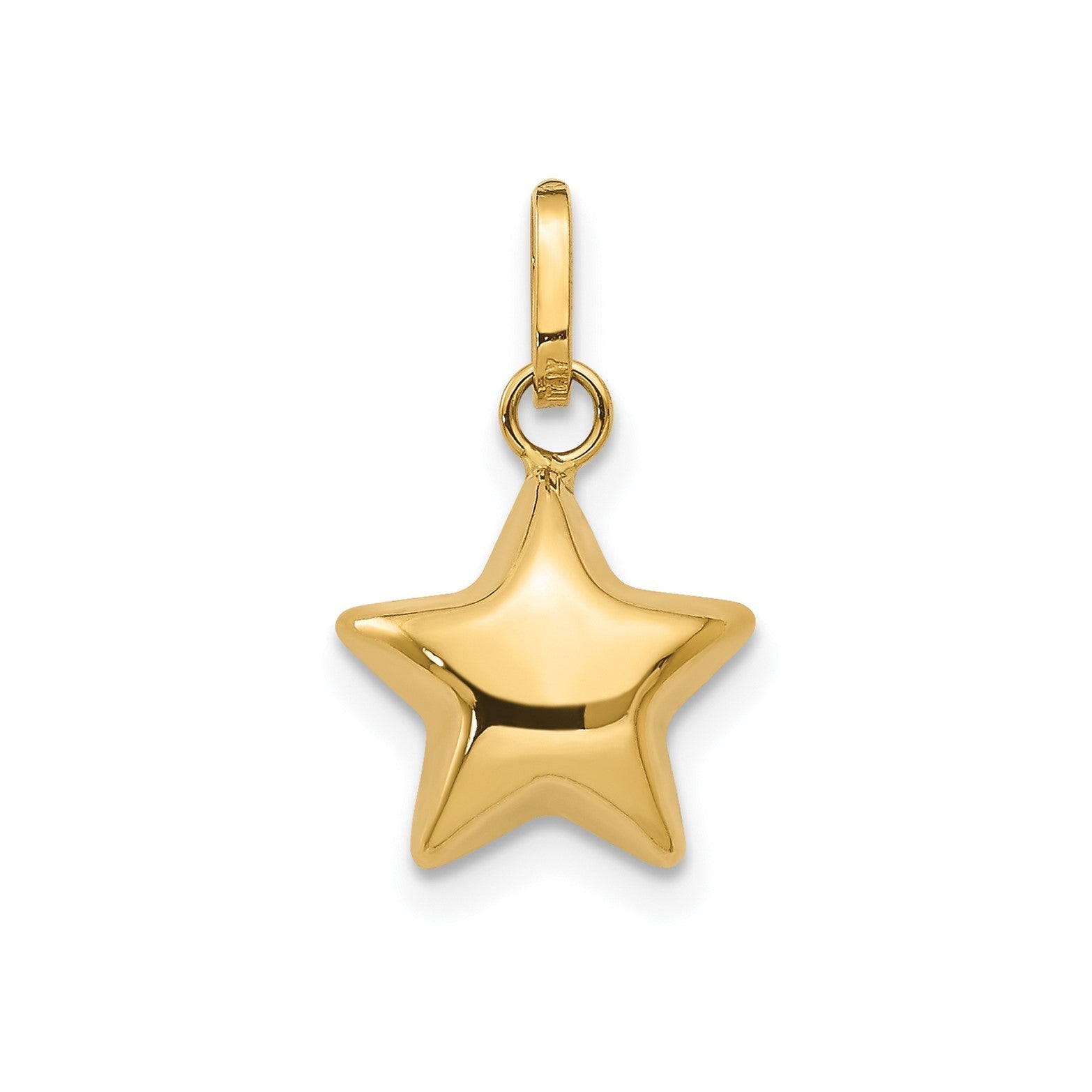 14K Yellow Gold 3D Puffed Star Charm Pendant, 14x10mm - JewelryAffairs