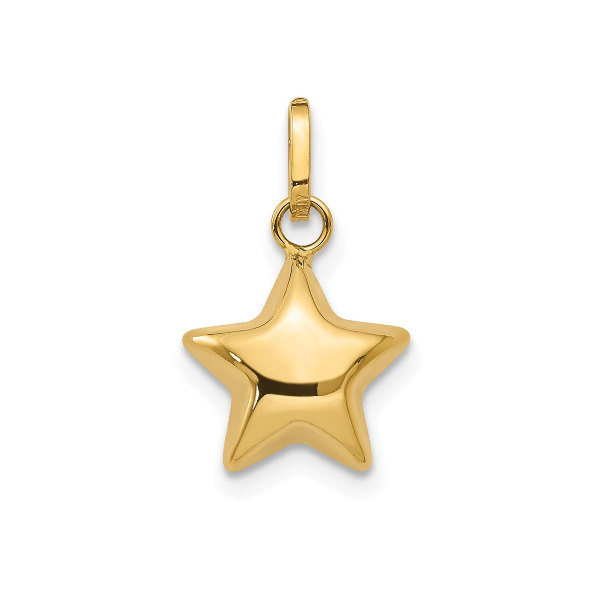 14K Yellow Gold 3D Puffed Star Charm Pendant, 14x10mm - JewelryAffairs