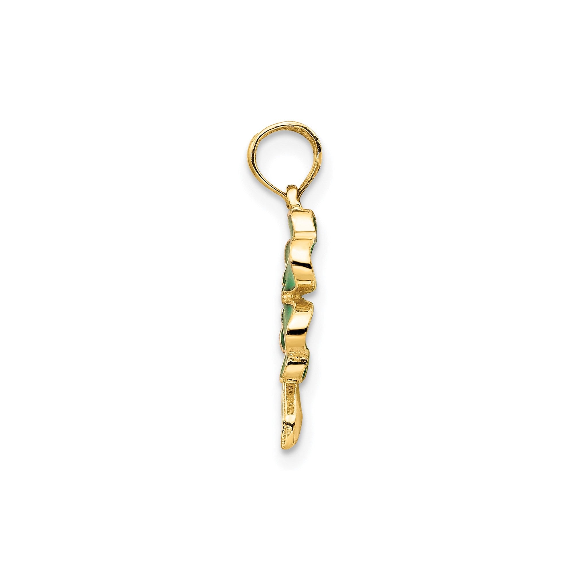 14K Yellow Gold 4 - Leaf Clover Enameled, 20x10mm - JewelryAffairs