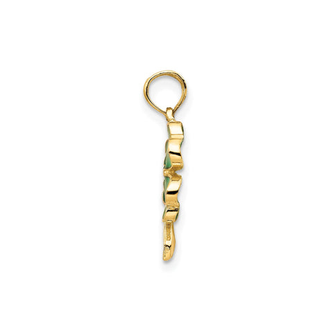 14K Yellow Gold 4-Leaf Clover Enameled, 20x10mm