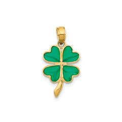 14K Yellow Gold 4 - Leaf Clover Enameled, 20x10mm - JewelryAffairs