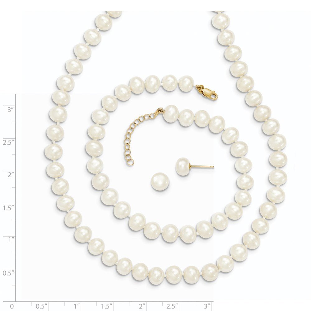 14k Yellow Gold 6 - 7mm Fresh Water Pearl Bracelet, Necklace and Earring Set - JewelryAffairs