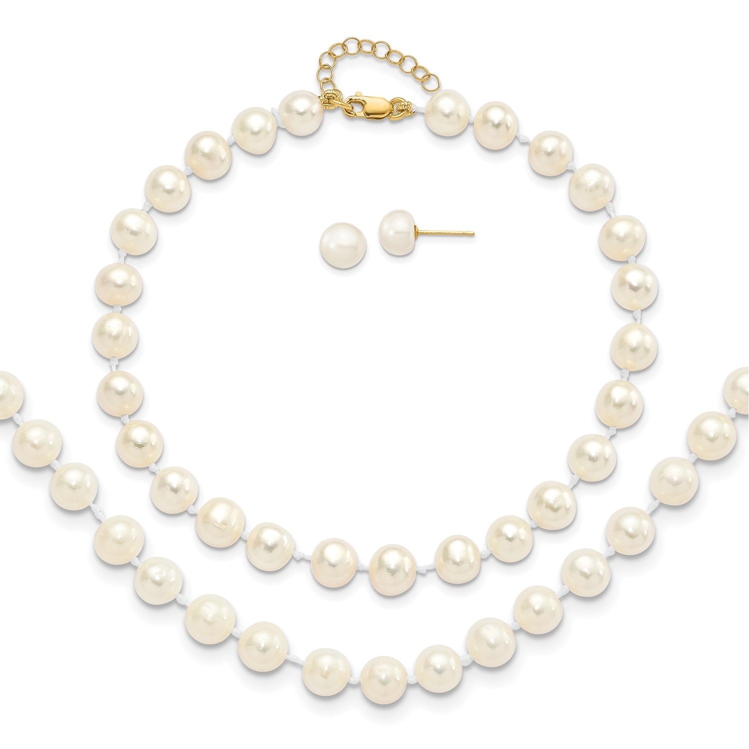 14k Yellow Gold 6 - 7mm Fresh Water Pearl Bracelet, Necklace and Earring Set - JewelryAffairs