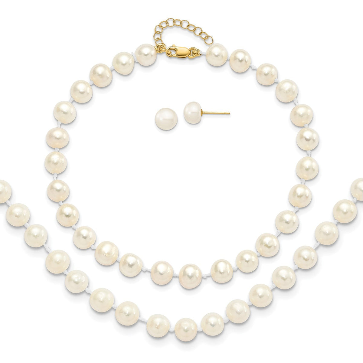 14k Yellow Gold 6 - 7mm Fresh Water Pearl Bracelet, Necklace and Earring Set - JewelryAffairs