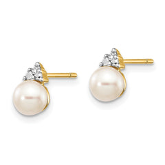 14k Yellow Gold 6mm Freshwater Pearl and 0.01ct Diamond Stud Earrings - JewelryAffairs