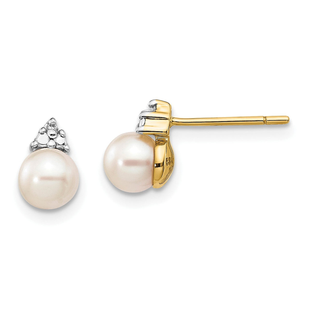 14k Yellow Gold 6mm Freshwater Pearl and 0.01ct Diamond Stud Earrings - JewelryAffairs