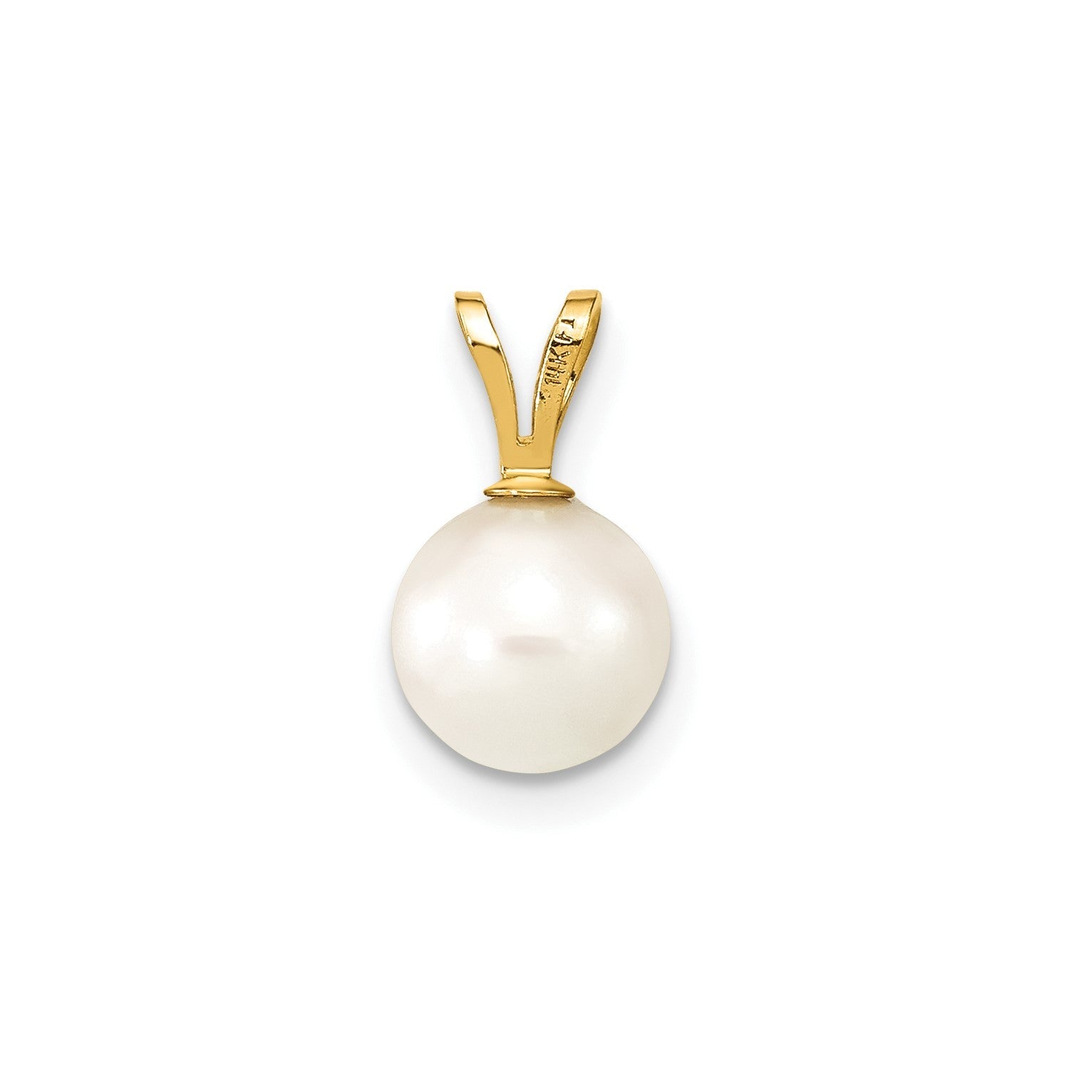 14k Yellow Gold 8mm Round White Saltwater Cultured Pearl Pendant - JewelryAffairs