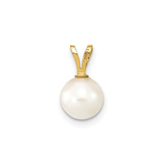 14k Yellow Gold 8mm Round White Saltwater Cultured Pearl Pendant - JewelryAffairs