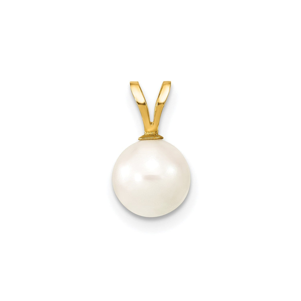 14k Yellow Gold 8mm Round White Saltwater Cultured Pearl Pendant - JewelryAffairs