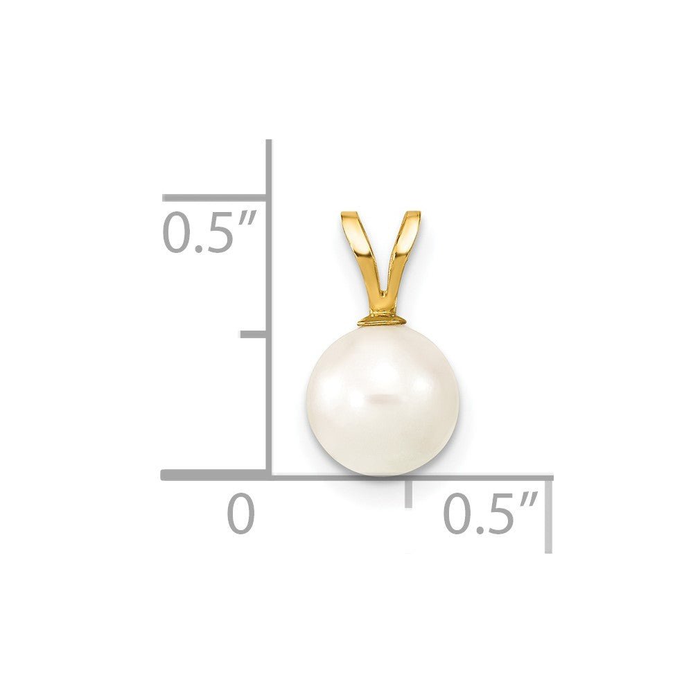 14k Yellow Gold 8mm Round White Saltwater Cultured Pearl Pendant - JewelryAffairs