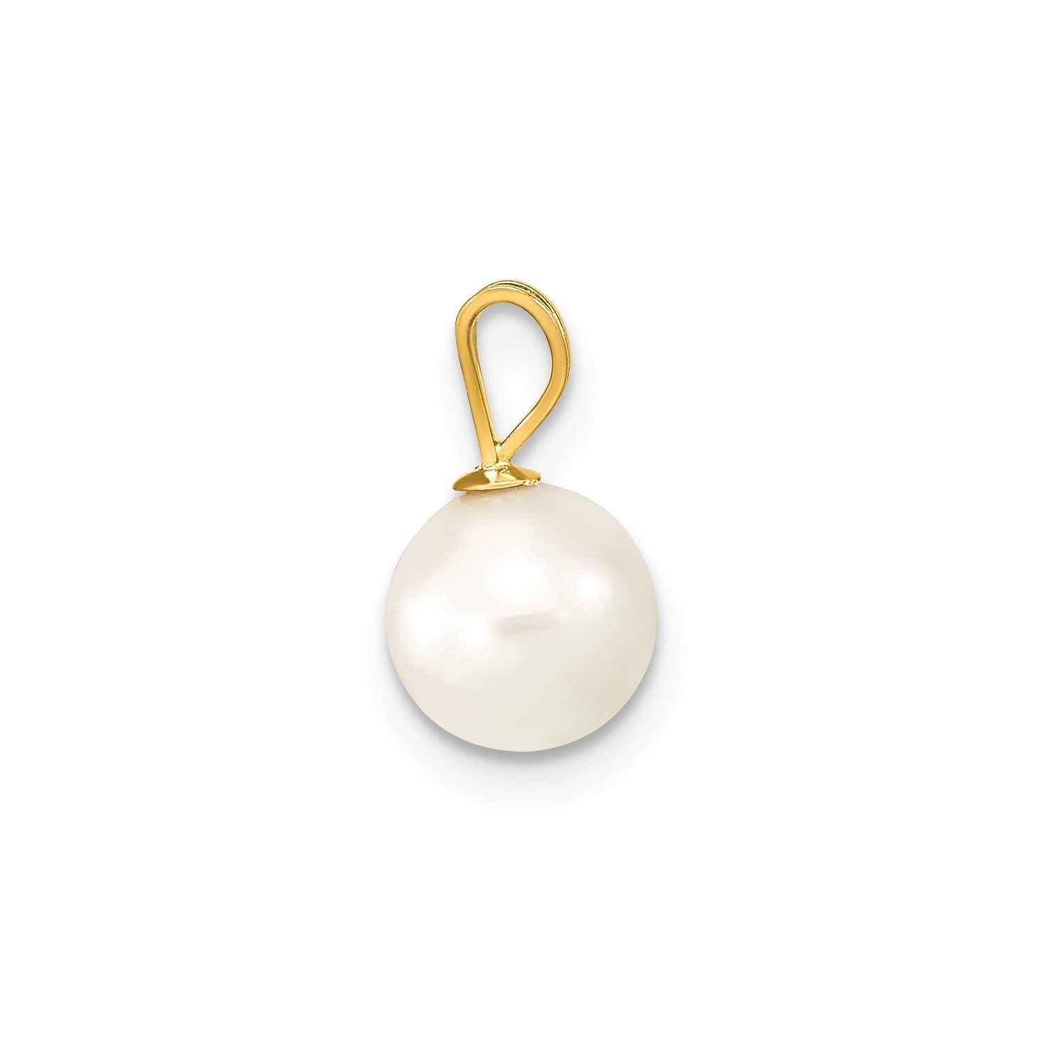 14k Yellow Gold 8mm Round White Saltwater Cultured Pearl Pendant - JewelryAffairs