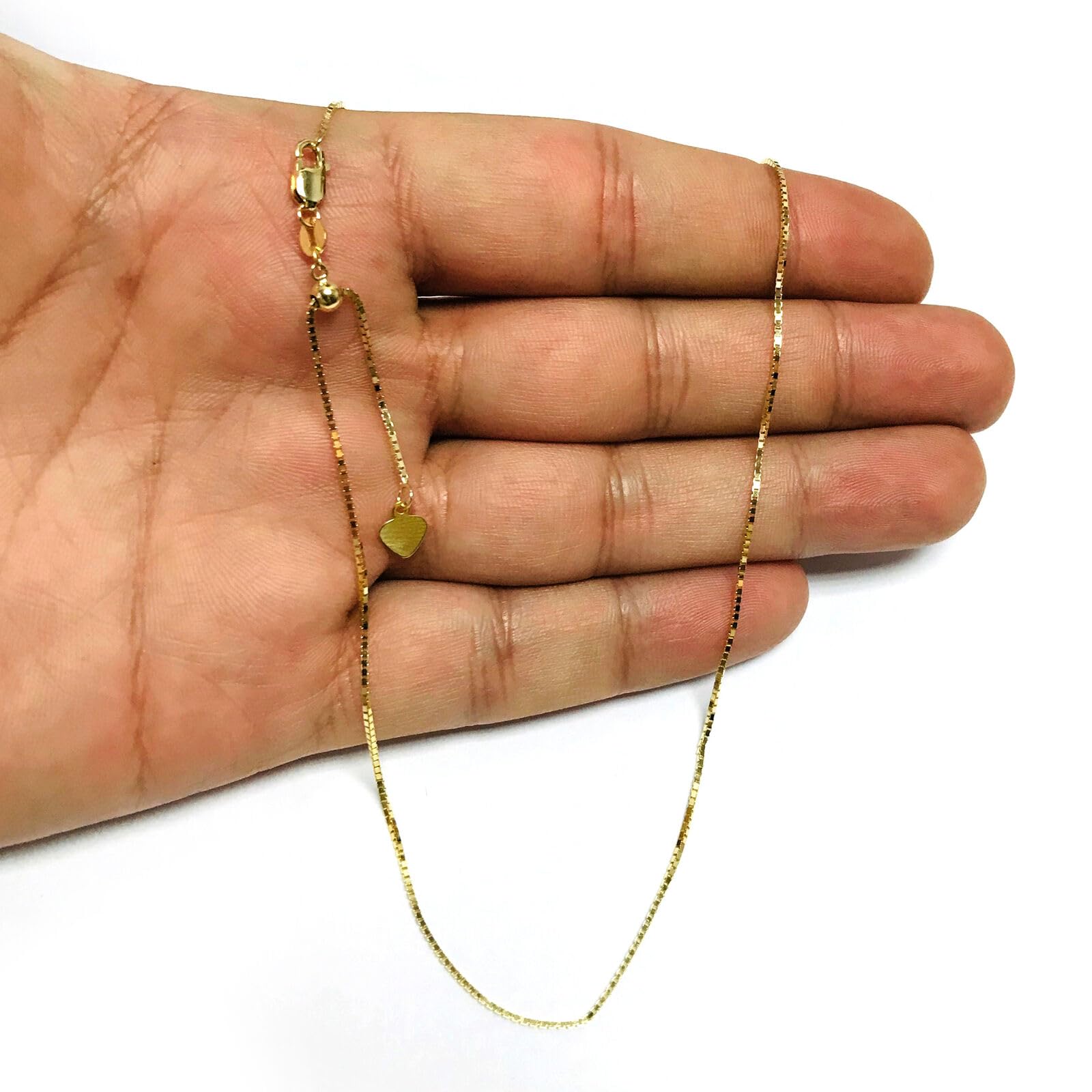 14k Yellow Gold Adjustable Box Chain Necklace, 0.85mm, 22" - JewelryAffairs