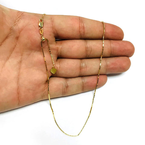 14k Yellow Real Gold Adjustable Box Chain Necklace, 0.85mm, 30