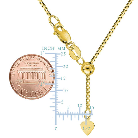 14k Yellow Real Gold Adjustable Box Chain Necklace, 0.85mm, 30